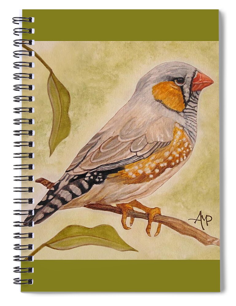 Zebra Finch Spiral Notebook featuring the painting Zebra Finch Watercolor by Angeles M Pomata