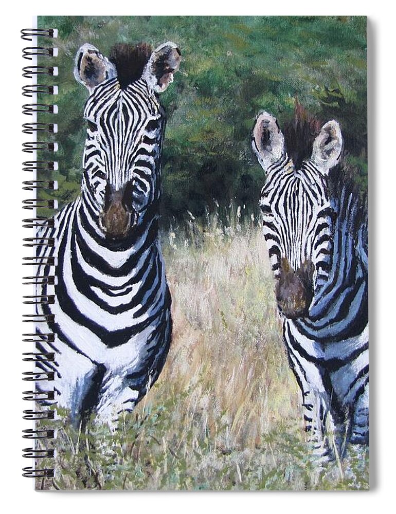 Zebras Spiral Notebook featuring the painting Zebras in South Africa by Jack Skinner