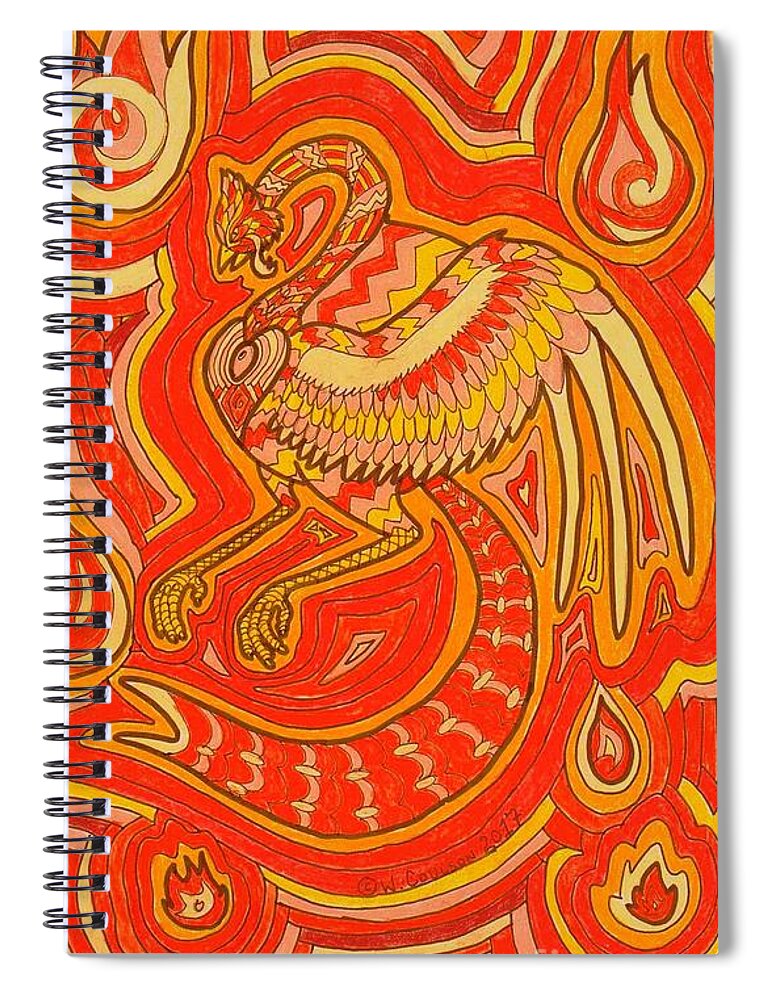 Phoenix Spiral Notebook featuring the drawing Zen Phoenix by Wendy Coulson