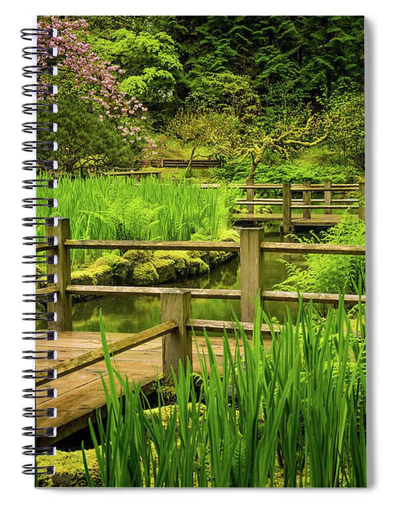 Pond Spiral Notebook featuring the photograph Zig Zag Bridge by Don Schwartz
