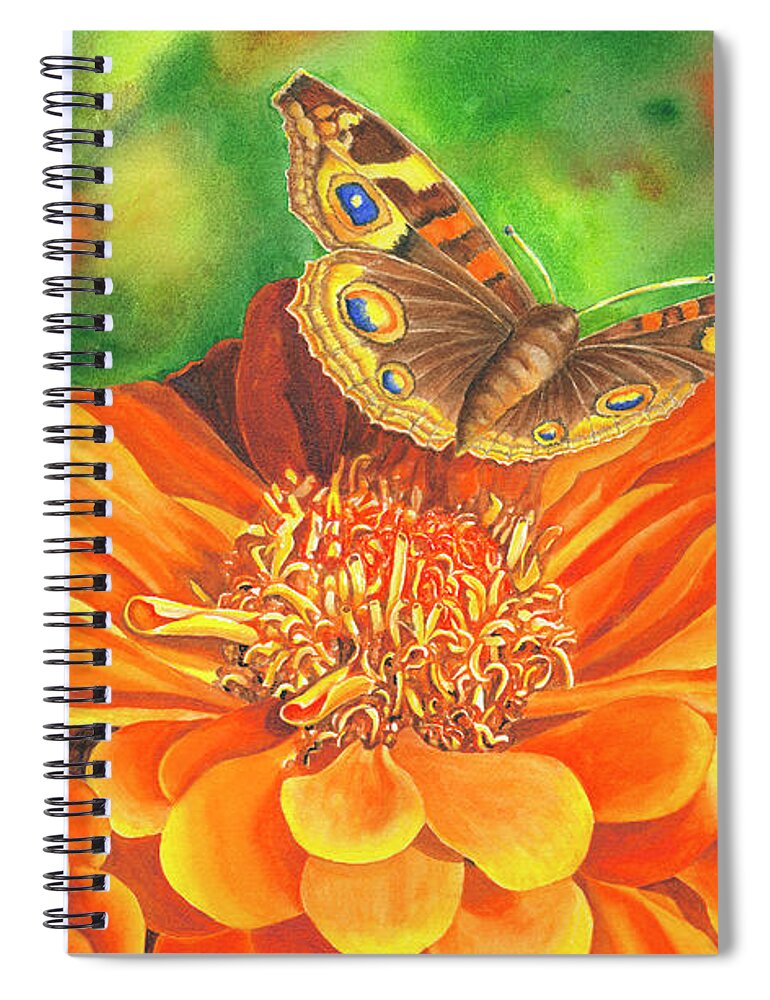 Zinnia With Butterfly Spiral Notebook featuring the painting Zinnia Runway by Lori Taylor