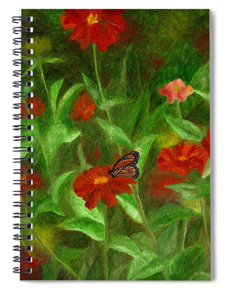 Butterfly Spiral Notebook featuring the painting Zinnias by FT McKinstry