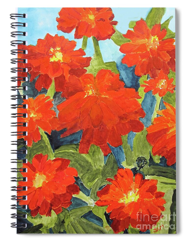 Zinnia Spiral Notebook featuring the painting Zinnias by Sandy McIntire