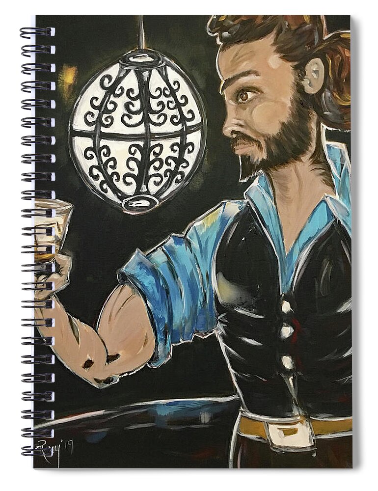 Bartender Spiral Notebook featuring the painting A Stiff One featuring Rich by Roxy Rich