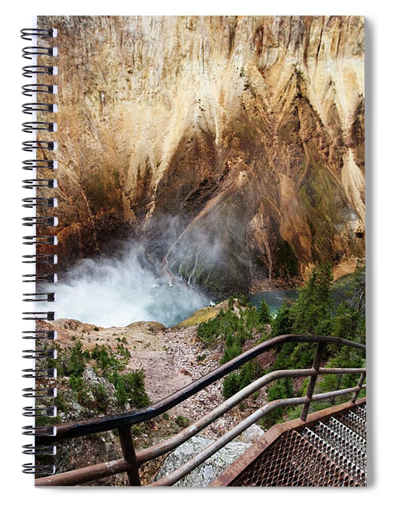 Steps Spiral Notebook featuring the photograph A Young Woman Walks Up A Narrow Stair #1 by Patrick Orton