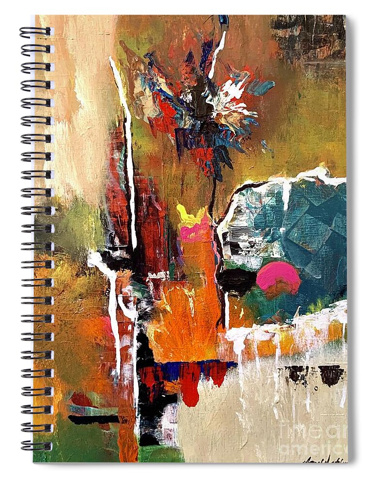 Miroslaw Chelchowski Abstract Painting On Canvas Print Colors Waterfall Black White Blue Dot Flower Exploded Colors Flow Spiral Notebook featuring the painting Abstract #2 by Miroslaw Chelchowski