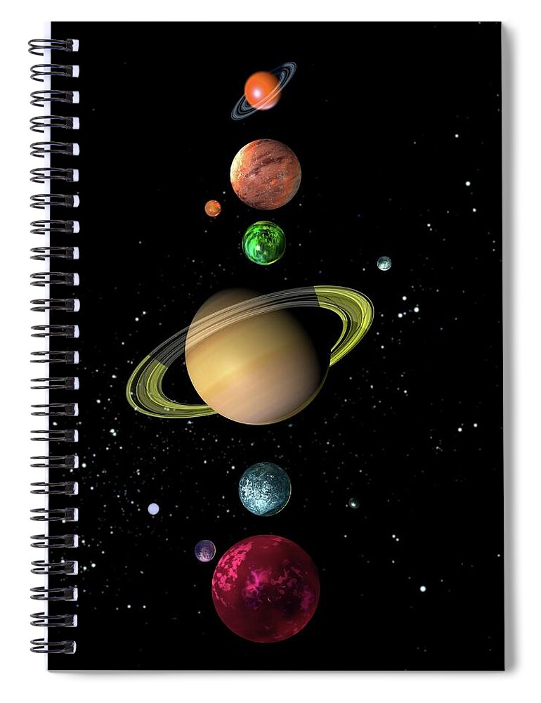 In A Row Spiral Notebook featuring the digital art Alien Solar System, Artwork #1 by Victor Habbick Visions