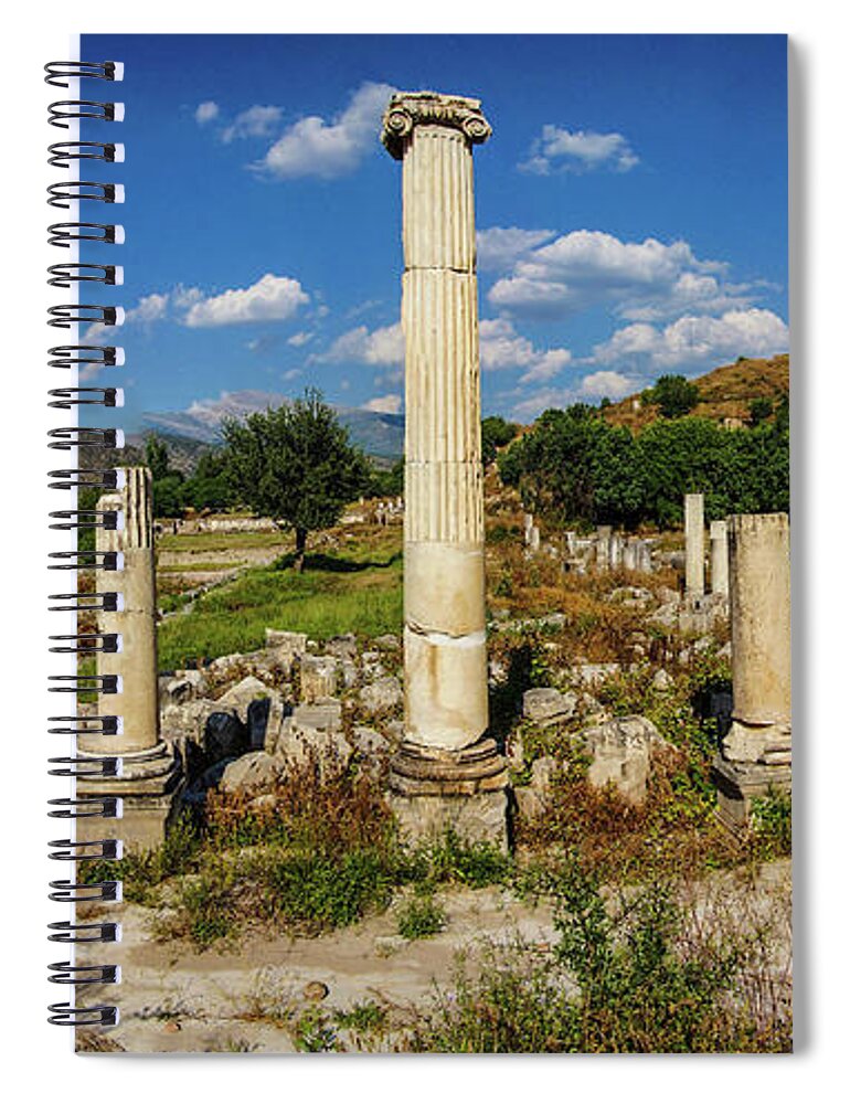 Aphrodisias Spiral Notebook featuring the photograph Ancient agora with Dorian columns #1 by Steve Estvanik