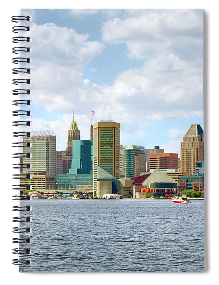 Downtown District Spiral Notebook featuring the photograph Baltimore Skyline And Inner Harbor #1 by Greg Pease