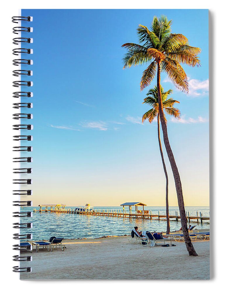 Estock Spiral Notebook featuring the digital art Beach & Pier, Islamorada, Fl #1 by Laura Zeid