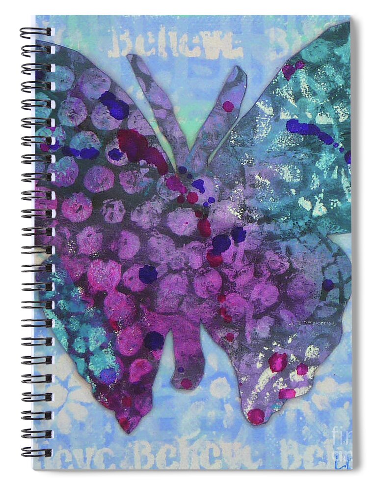 Butterfly Spiral Notebook featuring the mixed media Believe Butterfly #2 by Lisa Crisman