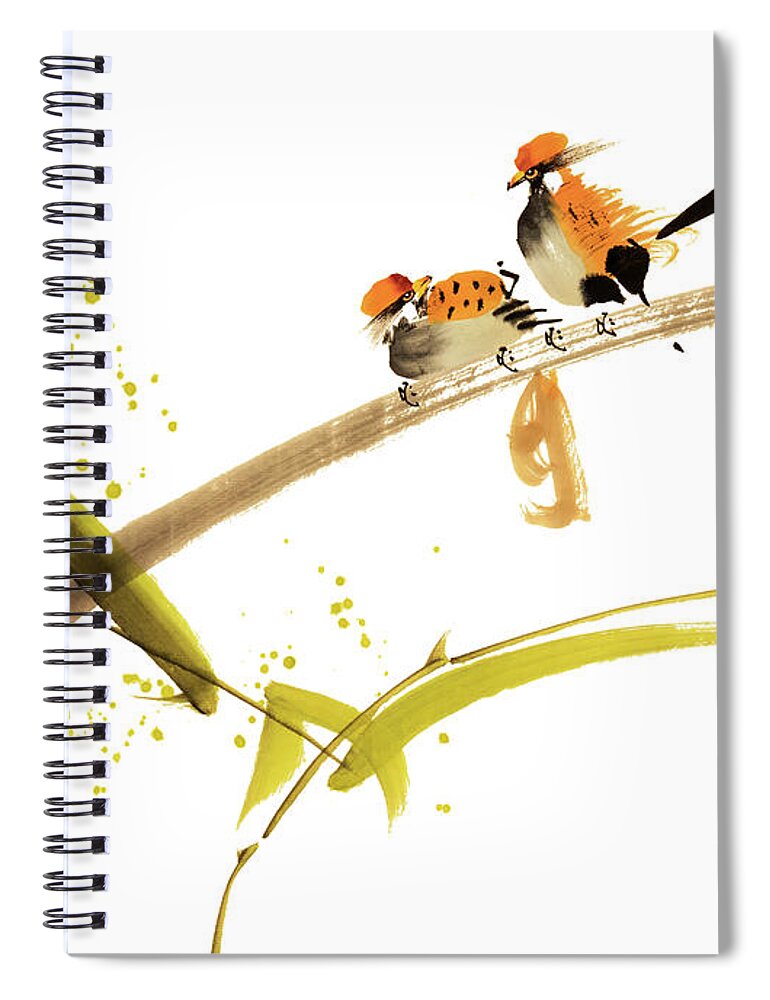 Chinese Culture Spiral Notebook featuring the digital art Birds #1 by Vii-photo