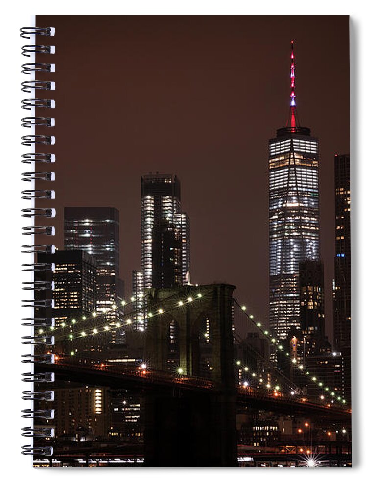 Brooklyn Bridge At Night 2 Spiral Notebook featuring the photograph Brooklyn Bridge at Night 2 #1 by Sanjeev Singhal