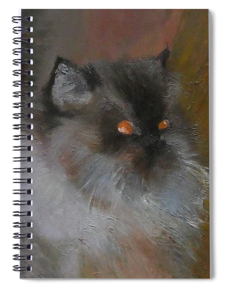 Animal Spiral Notebook featuring the painting Cat With Orange Eyes #1 by Irena Jablonski
