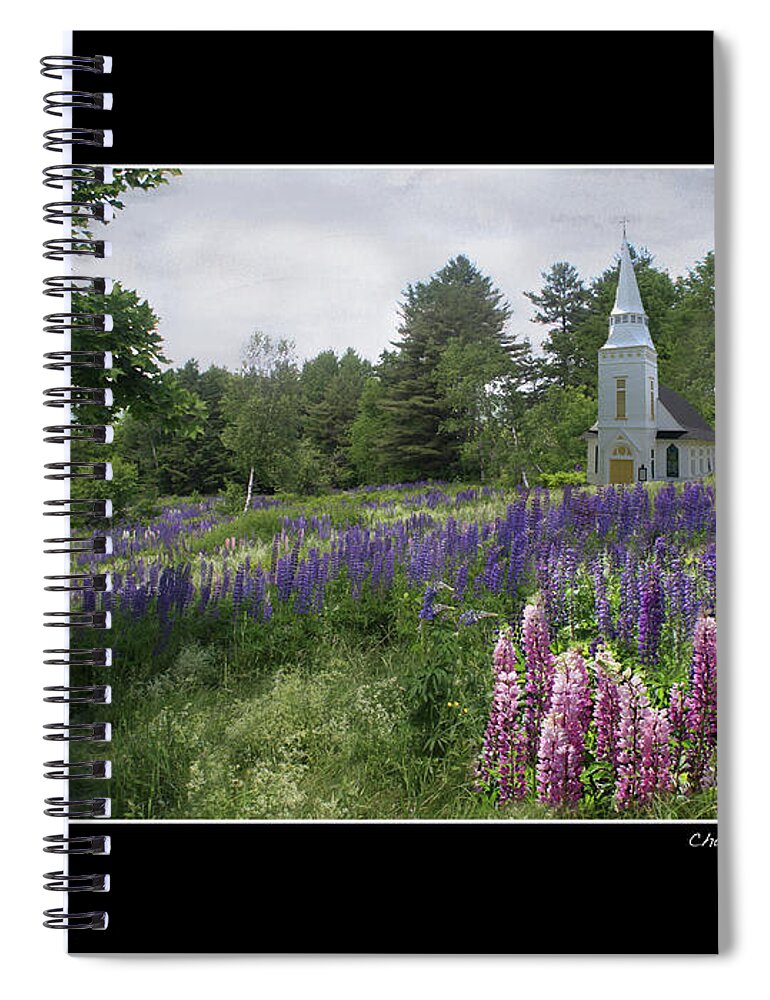 Chapel Spiral Notebook featuring the photograph Chapel in the Lupine Poster #1 by Wayne King