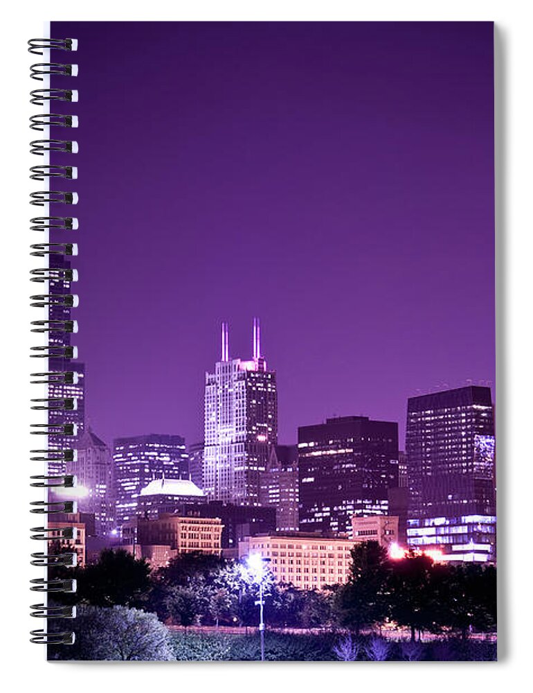Water's Edge Spiral Notebook featuring the photograph Chicago In The Night #1 by Weible1980