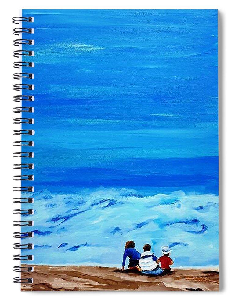 Children Spiral Notebook featuring the painting Children have their play on the seashore of worlds #1 by Eli Gross