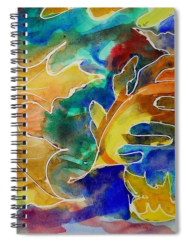 Colorful Spiral Notebook featuring the painting Collected Leaves. by Tammy Nara