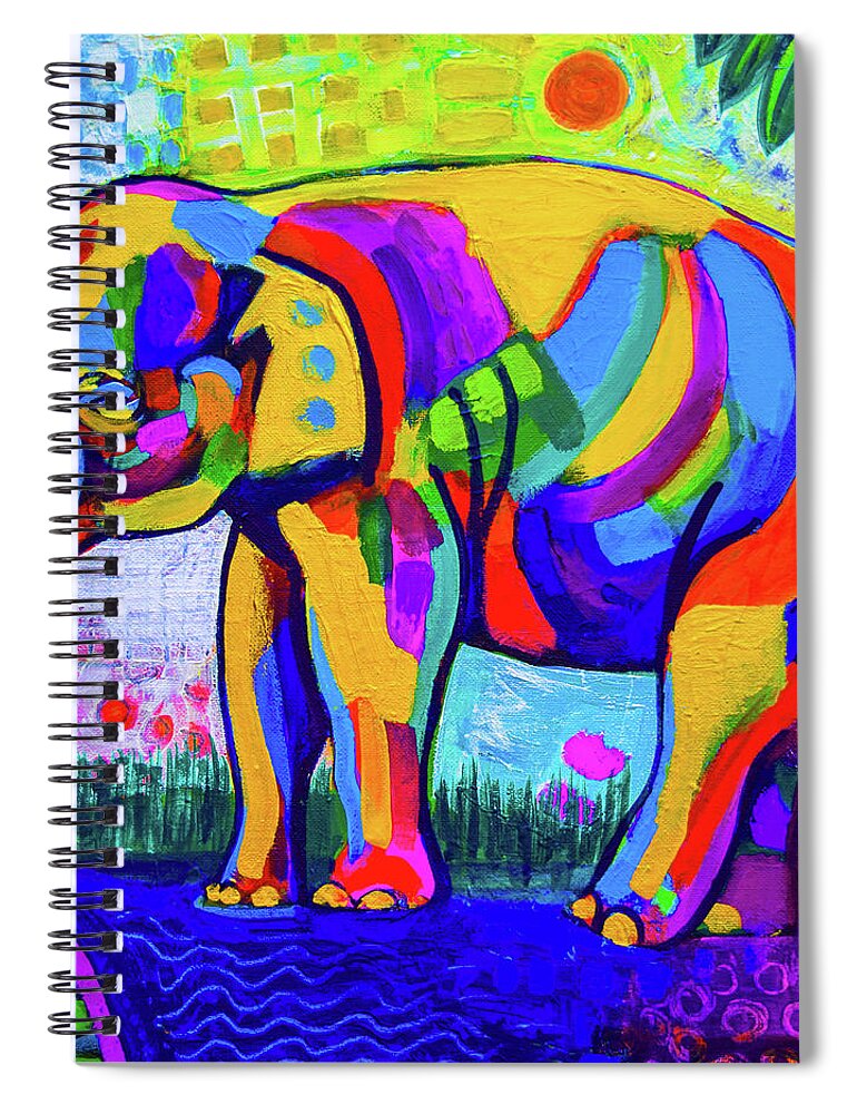 Elephant Spiral Notebook featuring the painting Colorful Elephant #1 by Stephen Humphries