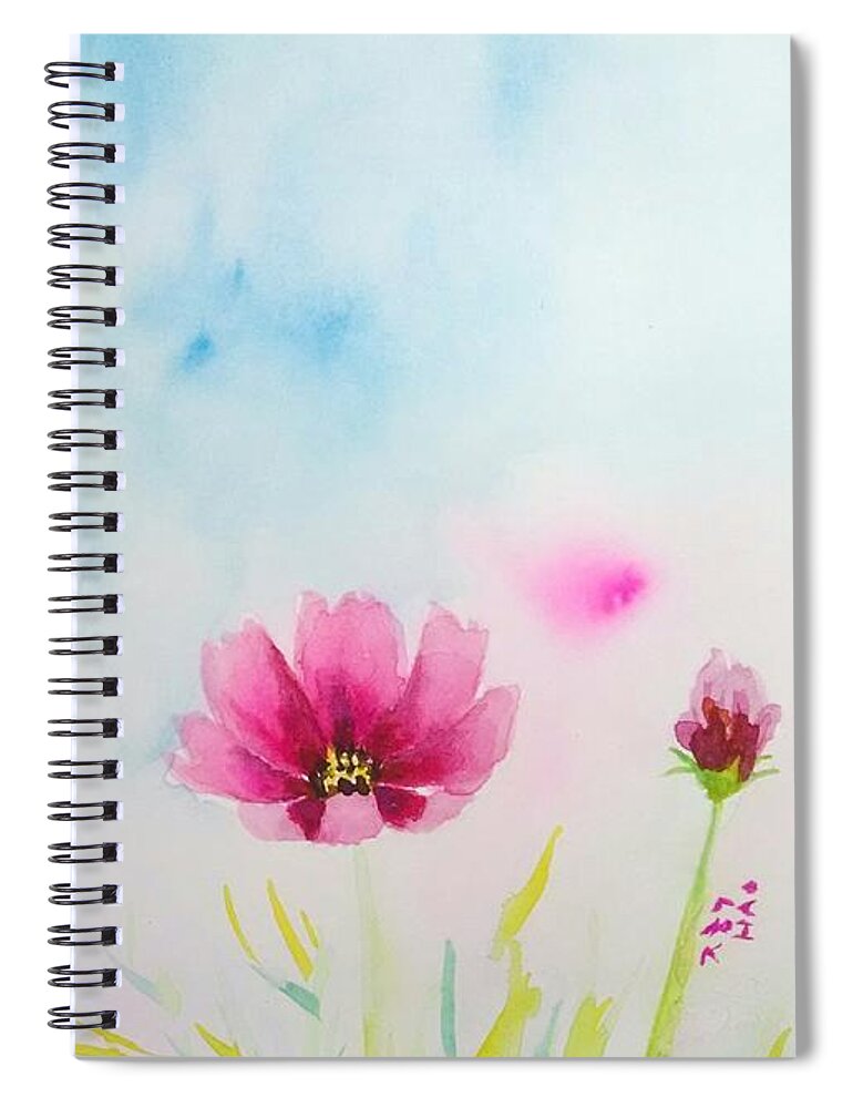 Cosmos Flowers Spiral Notebook featuring the painting Cosmos flowers #1 by Helian Cornwell