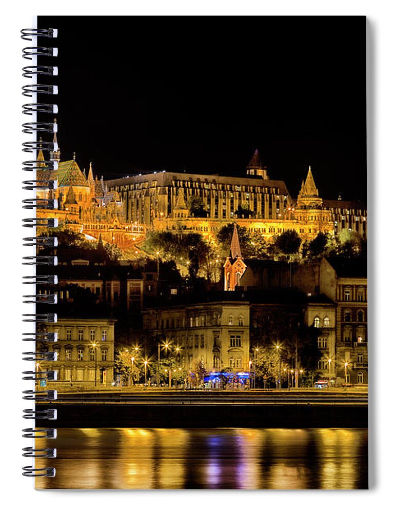 Palaces Spiral Notebook featuring the photograph Danube Night View in Budapest #1 by Vivida Photo PC