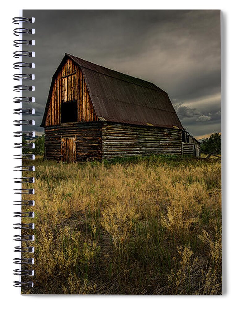 Old Barn Spiral Notebook featuring the photograph Dark Clouds over the Barn #1 by Rick Strobaugh