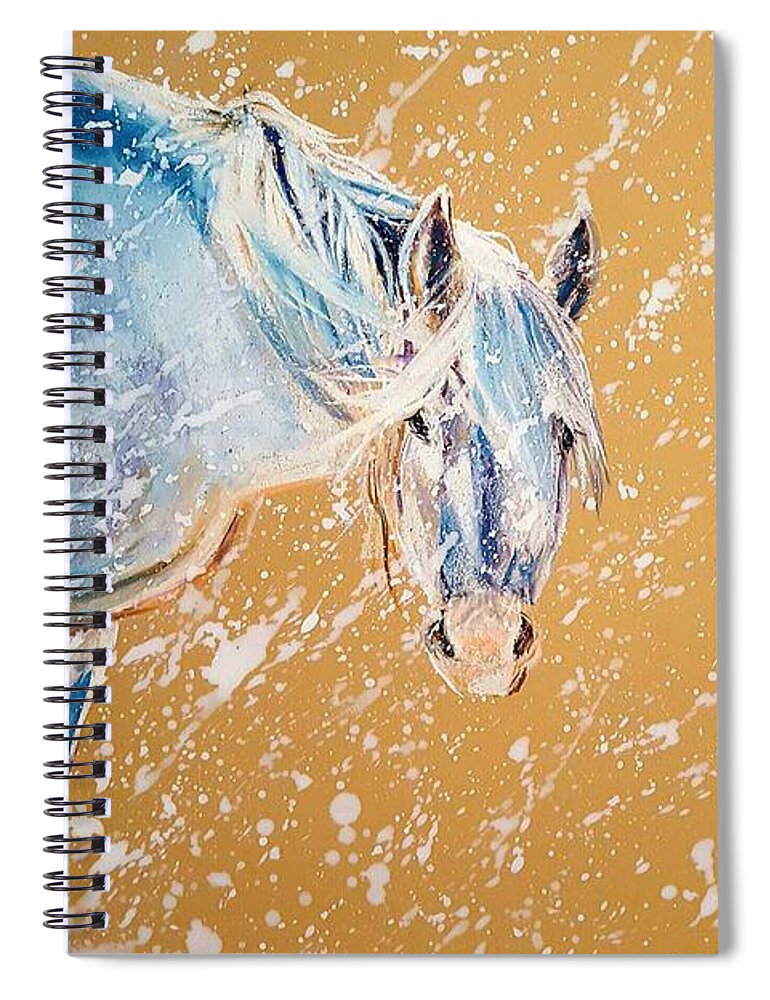 Horses In Snow Spiral Notebook featuring the pastel Early Blizzard by Joni Beinborn