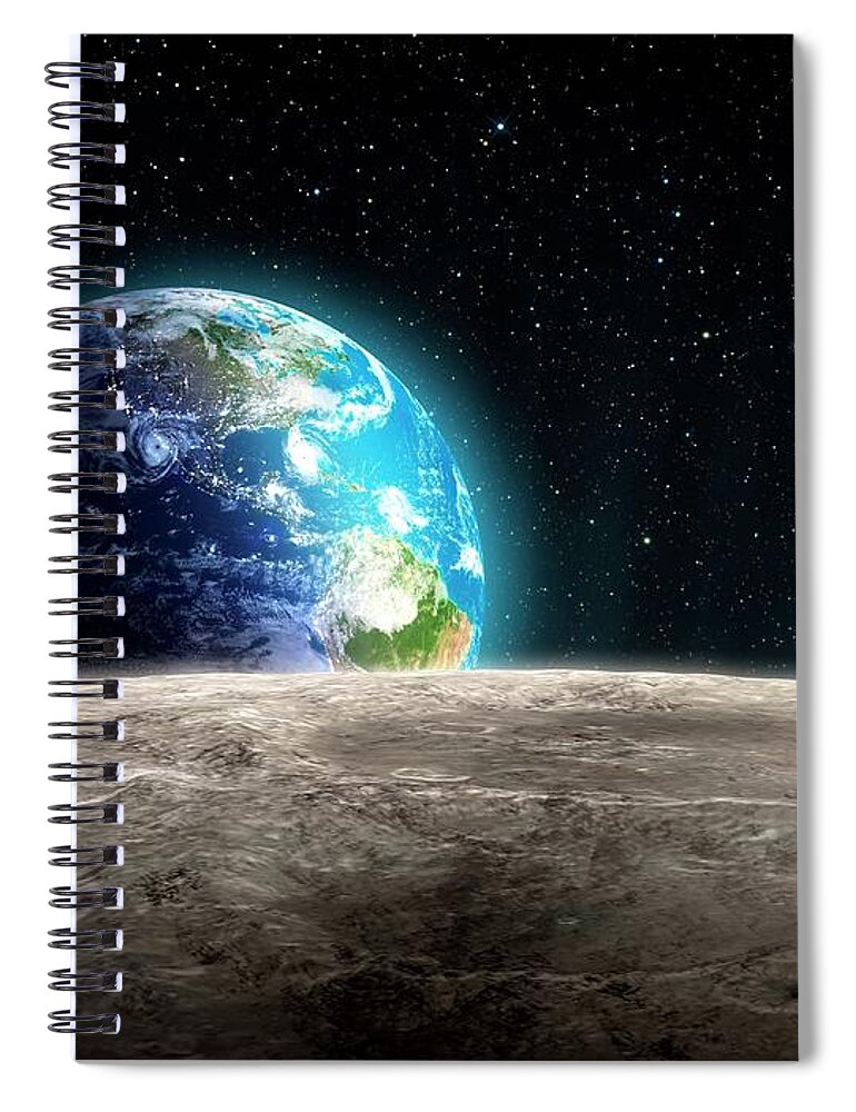 Shadow Spiral Notebook featuring the digital art Earthrise From The Moon, Artwork #1 by Andrzej Wojcicki