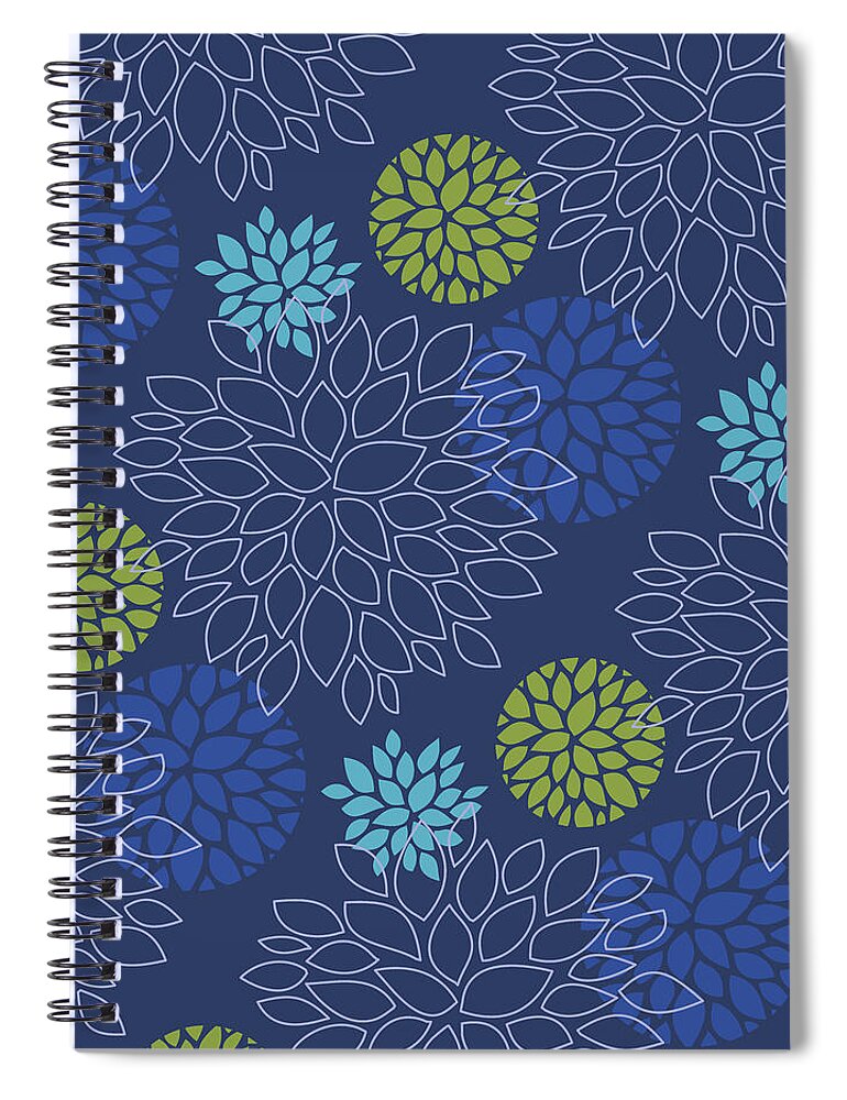 Blue Spiral Notebook featuring the digital art Eclipse Blue Floral pattern #1 by Garden Gate magazine