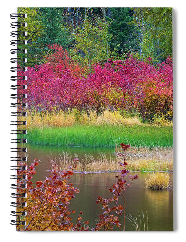 Outdoor; Fall; Colors; Autumn; River; Reflection; Nason Creek; Cascade; Central Cascade; Washington Beauty; Pacific North West; Washington; Washington State Spiral Notebook featuring the digital art Fall Colors in Central Cascade #1 by Michael Lee