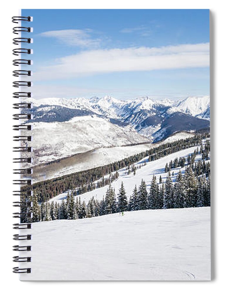 Scenics Spiral Notebook featuring the photograph Forest Covered By Snow With Skiing #1 by Miralex