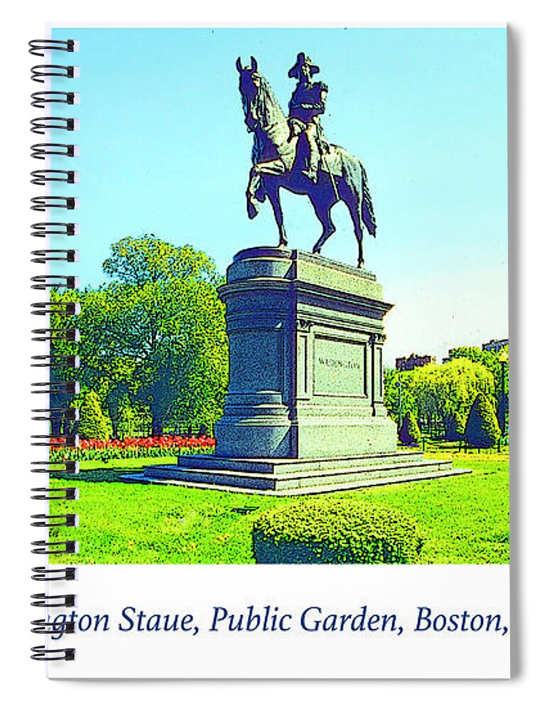 Color Spiral Notebook featuring the digital art George Washington Staue, Public Garden, Boston, Massachusetts #1 by A Macarthur Gurmankin