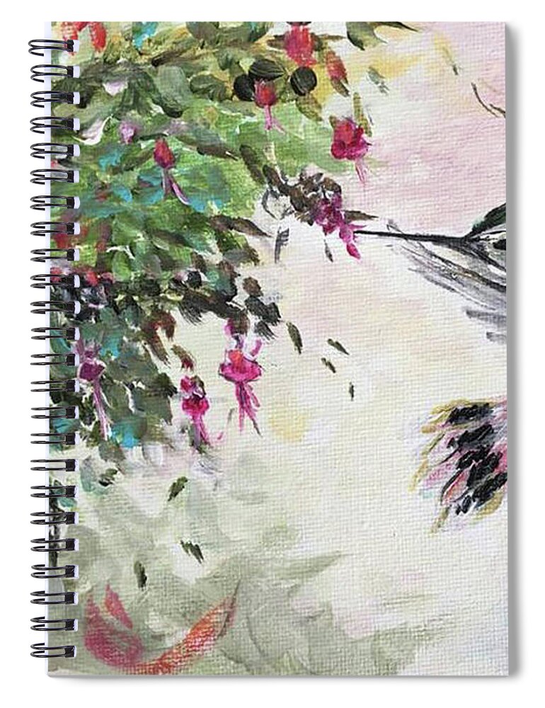 Hummingbird Spiral Notebook featuring the painting Hummingbird with Fuchsias by Roxy Rich