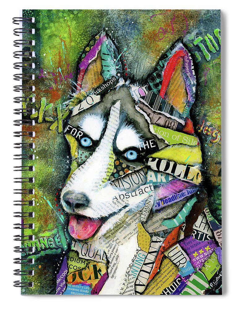 Husky Spiral Notebook featuring the mixed media Husky #1 by Patricia Lintner