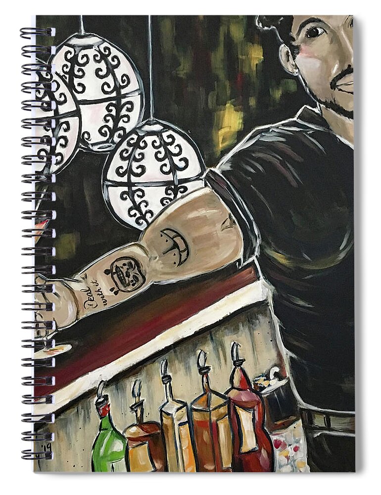 Bartender Spiral Notebook featuring the painting I'm off at 2 by Roxy Rich