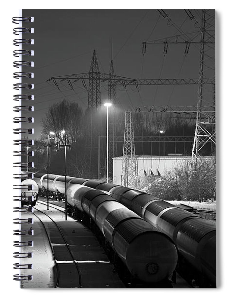 Snow Spiral Notebook featuring the photograph Industry Railroad Yard At Night #1 by Michaelutech