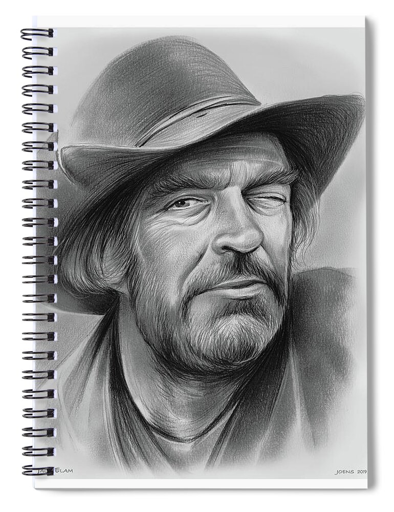 Jack Elam Spiral Notebook featuring the drawing Jack Elam #1 by Greg Joens