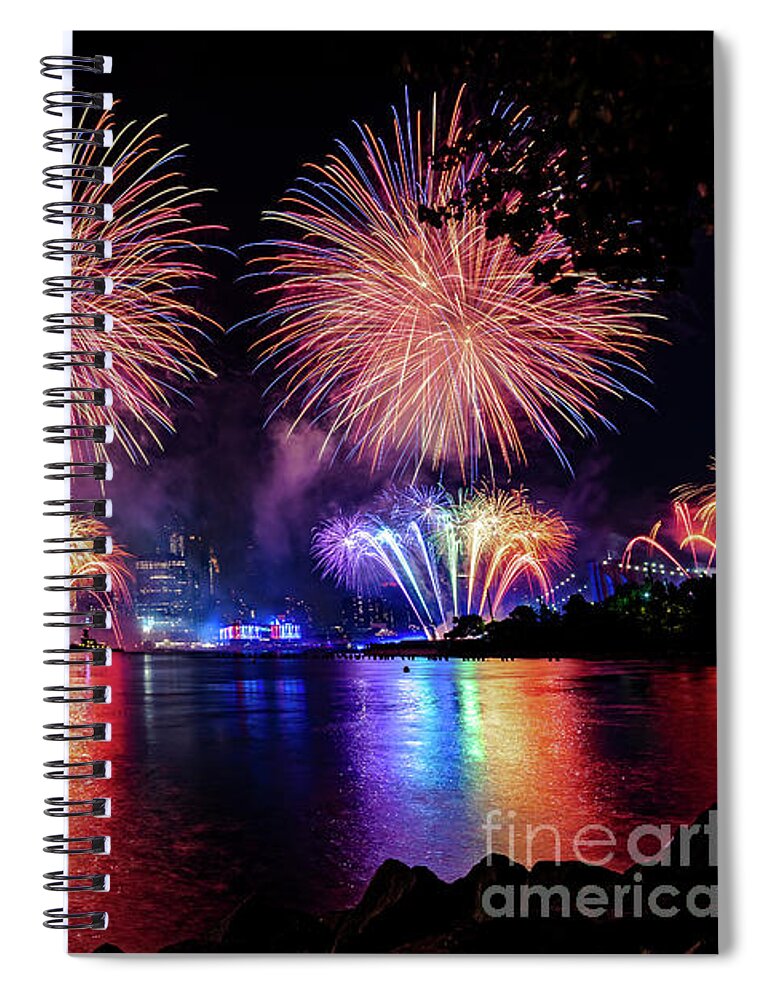 Architecture Spiral Notebook featuring the photograph July 4th Fireworks in New York by Stef Ko