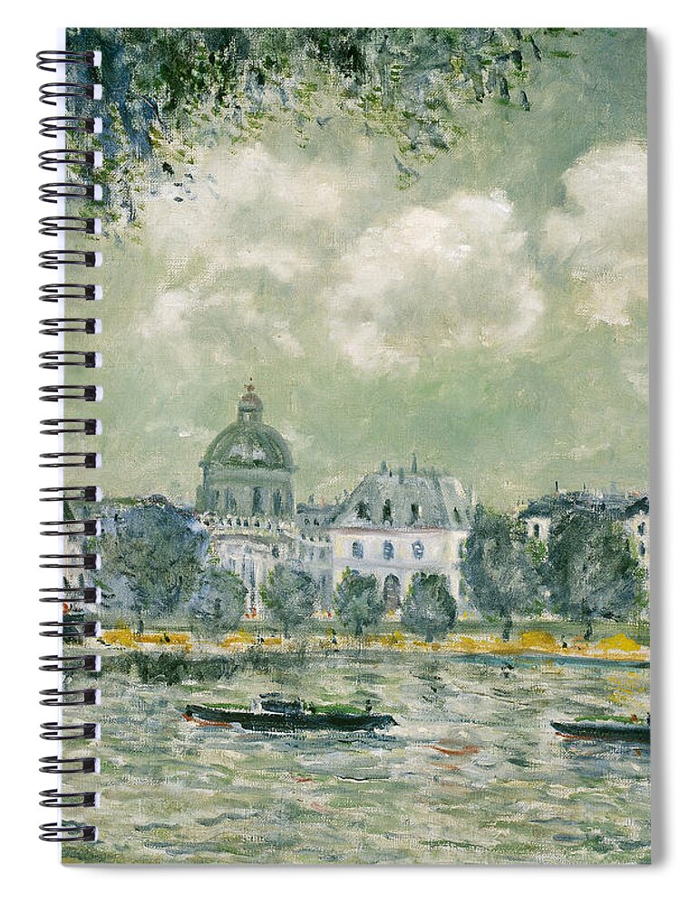Landscape Along The Seine With The Institut De France And The Pont Des Arts Spiral Notebook featuring the painting Landscape along the Seine with the Institut de France and the Pont des Arts #3 by Alfred Sisley