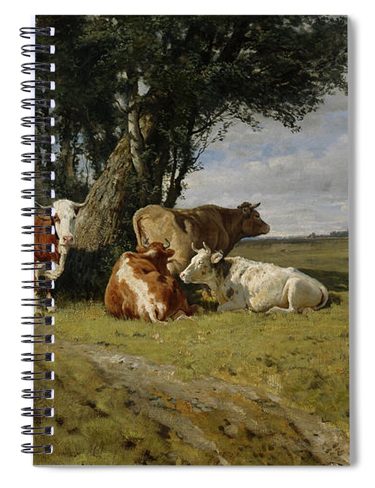 Landscape Spiral Notebook featuring the painting Landscape With Cows, 1880 by Christian Eriksen Skredsvig