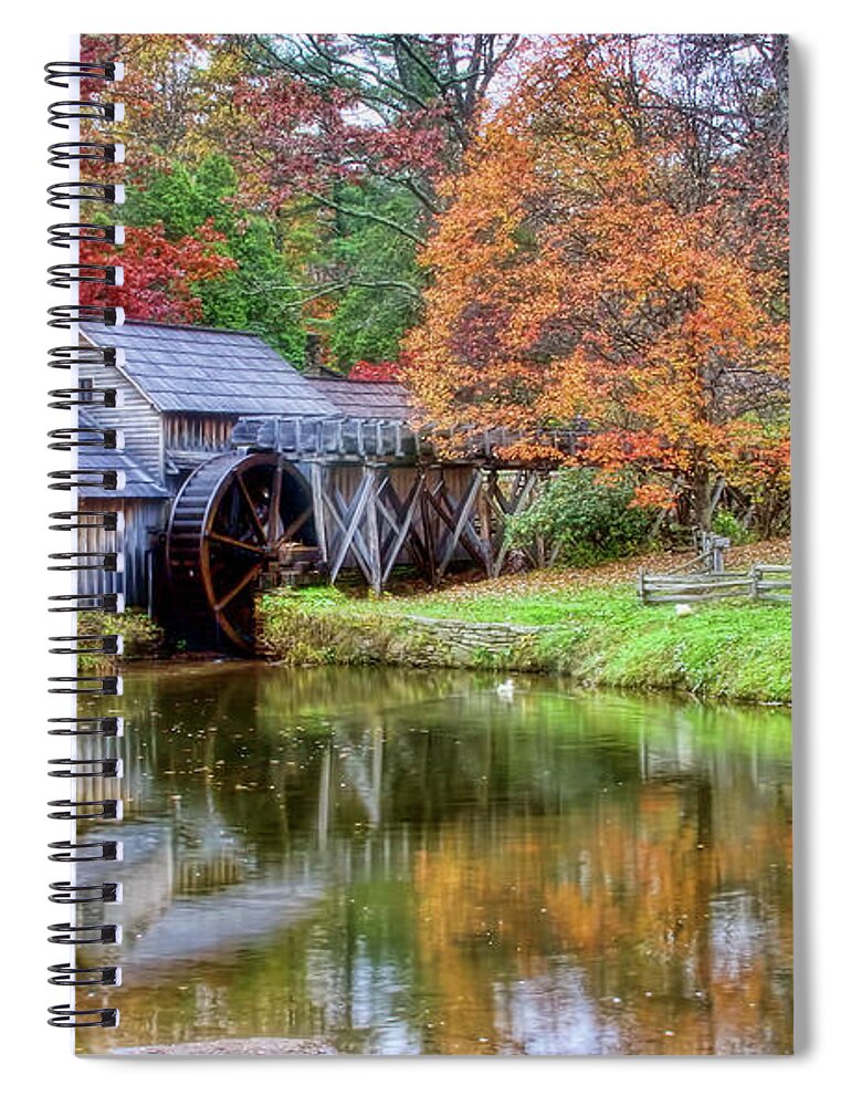 Mabry Mill Spiral Notebook featuring the photograph Mabry Mill in Autumn by Joan Bertucci