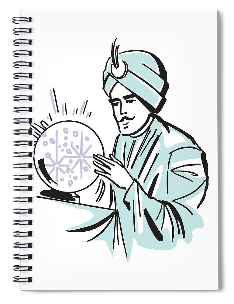 Accessories Spiral Notebook featuring the drawing Male Fortune Teller at Crystal Ball #1 by CSA Images
