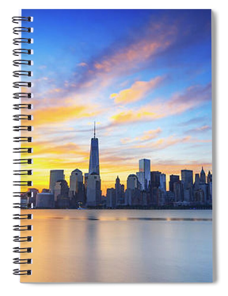 Estock Spiral Notebook featuring the digital art New York City, Manhattan, Lower Manhattan, One World Trade Center, Freedom Tower, City Skyline At Sunrise #1 by Maurizio Rellini