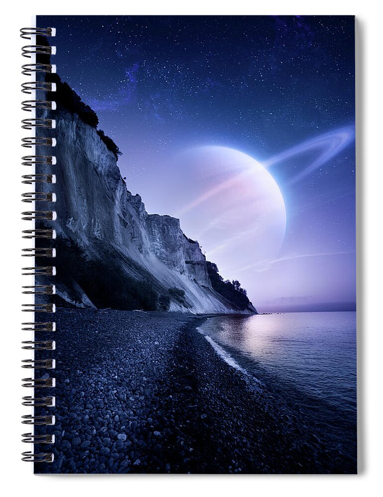 Water's Edge Spiral Notebook featuring the photograph Night Shot Of Mountains And Sea #1 by Da-kuk