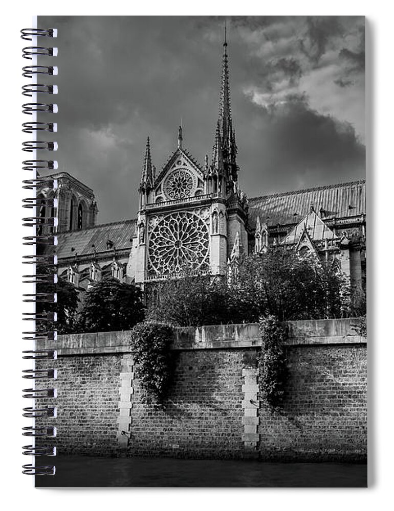 Black And White Spiral Notebook featuring the photograph Notre Dame at the Seine, Paris 2016 #1 by Liesl Walsh