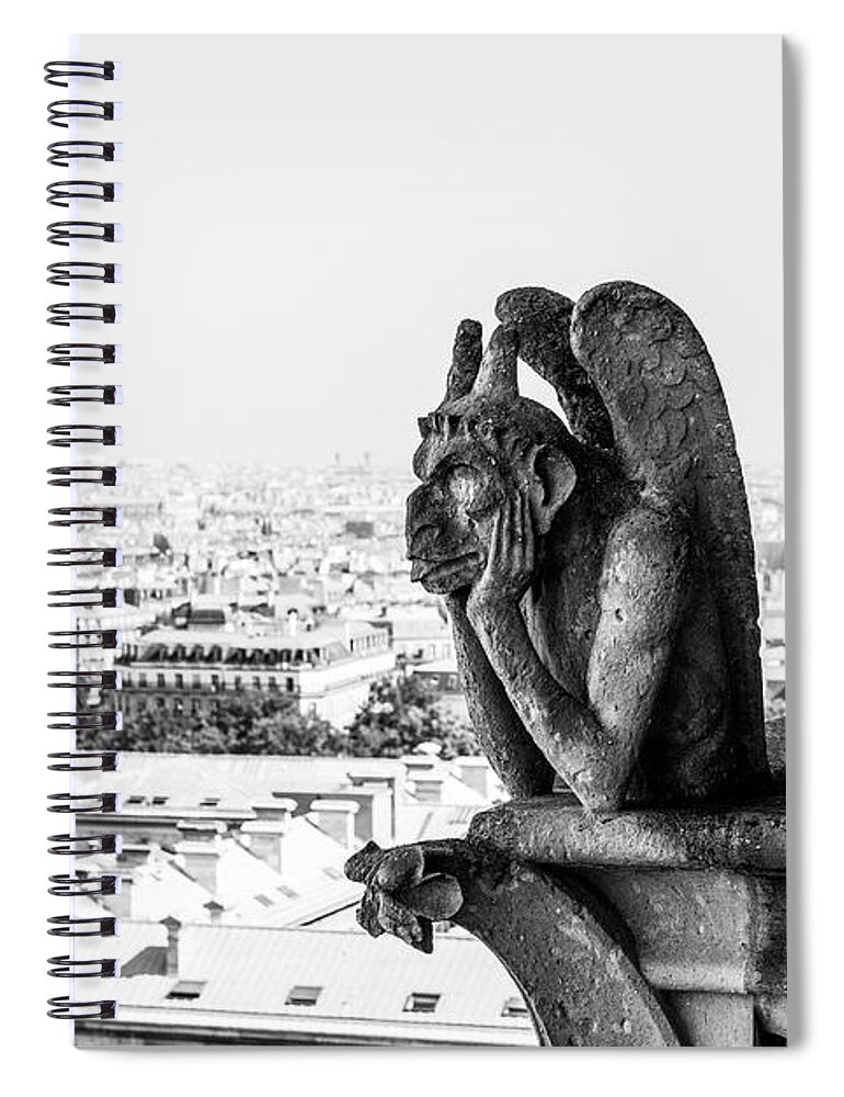 Estock Spiral Notebook featuring the digital art Notre Dame Gargoyle & City Of Paris #1 by Arcangelo Piai
