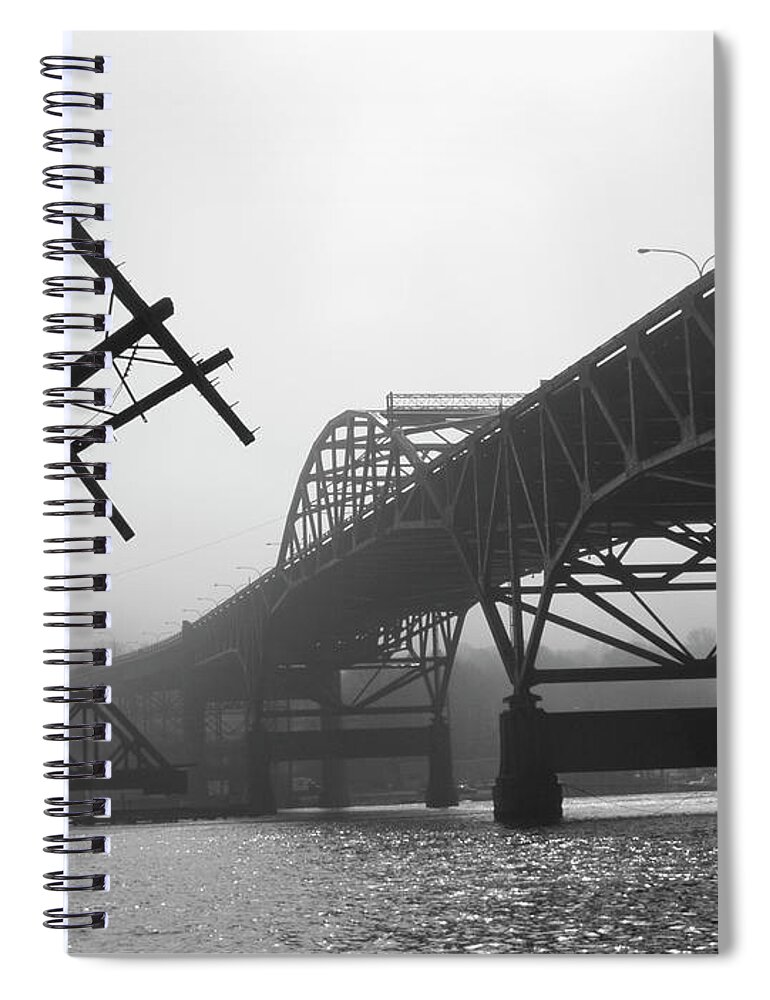 Architectural Spiral Notebook featuring the photograph Old Sakonnet River Bridge IV BW by David Gordon
