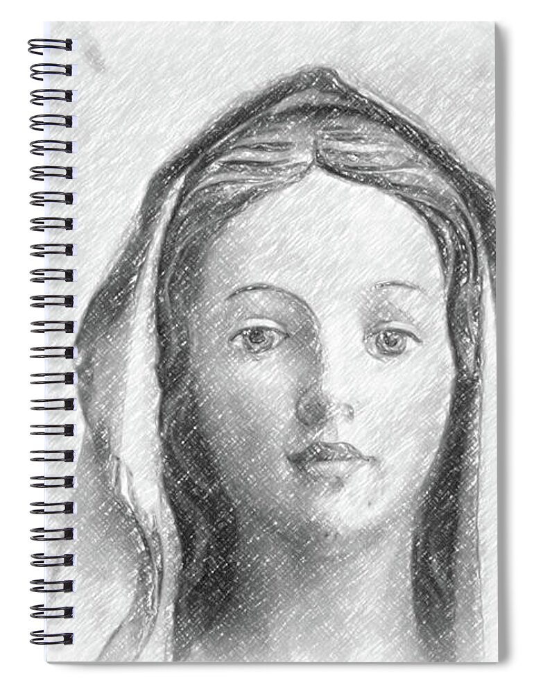 Blessed Virgin Mary Spiral Notebook featuring the photograph pencil sketch with vignette of Blessed Virgin Mary #1 by Vivida Photo PC