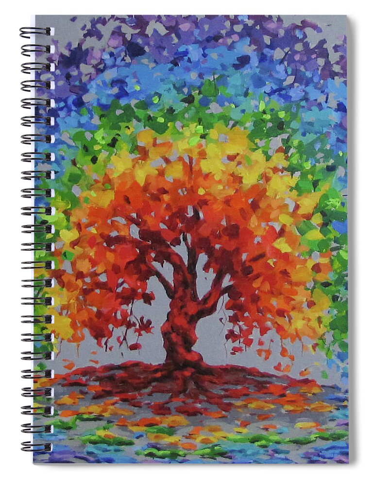 Rainbow Spiral Notebook featuring the painting Rainbow Tree by Karen Ilari