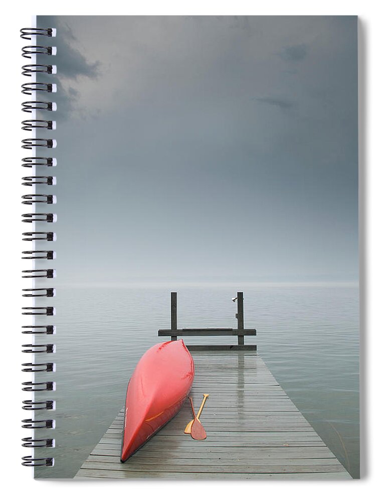 Outdoors Spiral Notebook featuring the photograph Red Canoe On Dock #1 by Zia Soleil